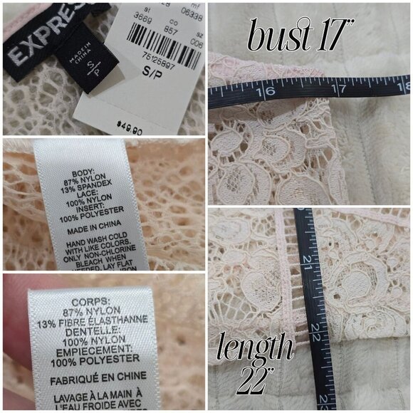 Express Peach Lace Sleeveless Sheer Top | Scalloped Hem | Size S NWT - Picture 8 of 9